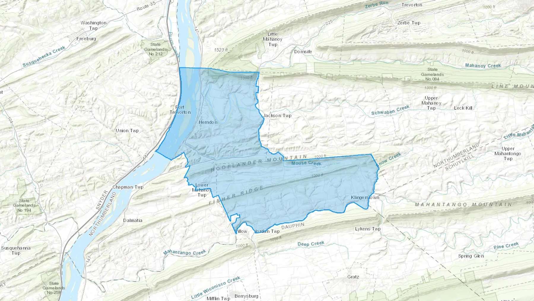 Herndon, PA Cash heating Oil delivery map Map of the COD Fuel Oil delivery service area for Herndon, PA