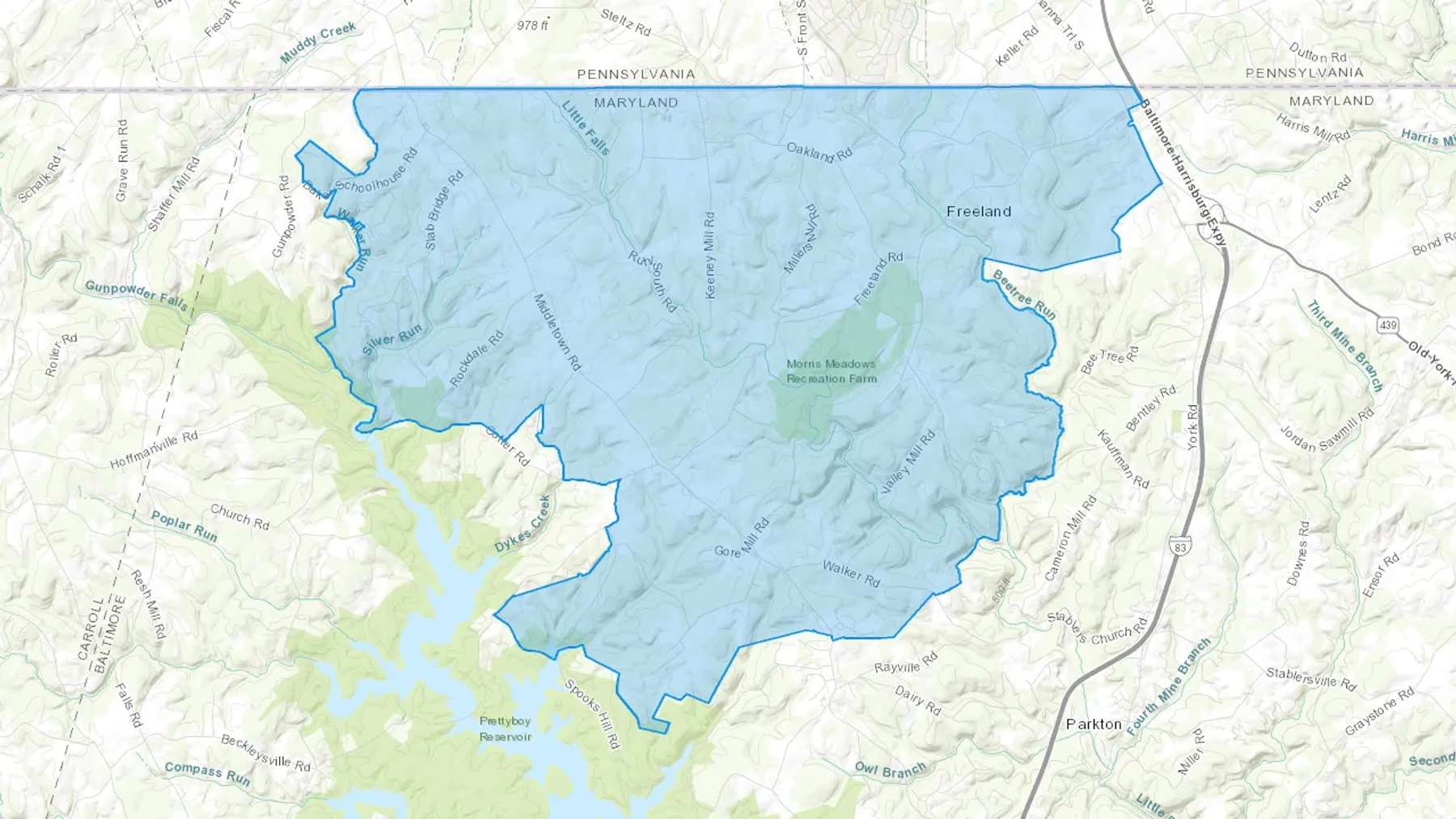 Freeland, MD Cash heating Oil delivery map Map of the COD Fuel Oil delivery service area for Freeland, MD
