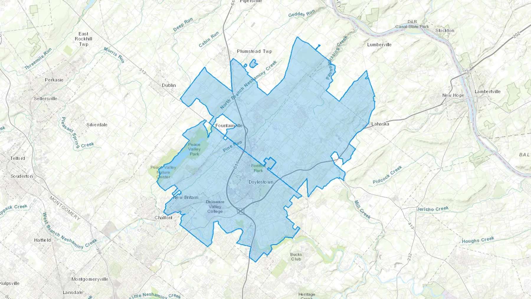 Doylestown, PA Cash heating Oil delivery map Map of the COD Fuel Oil delivery service area for Doylestown, PA