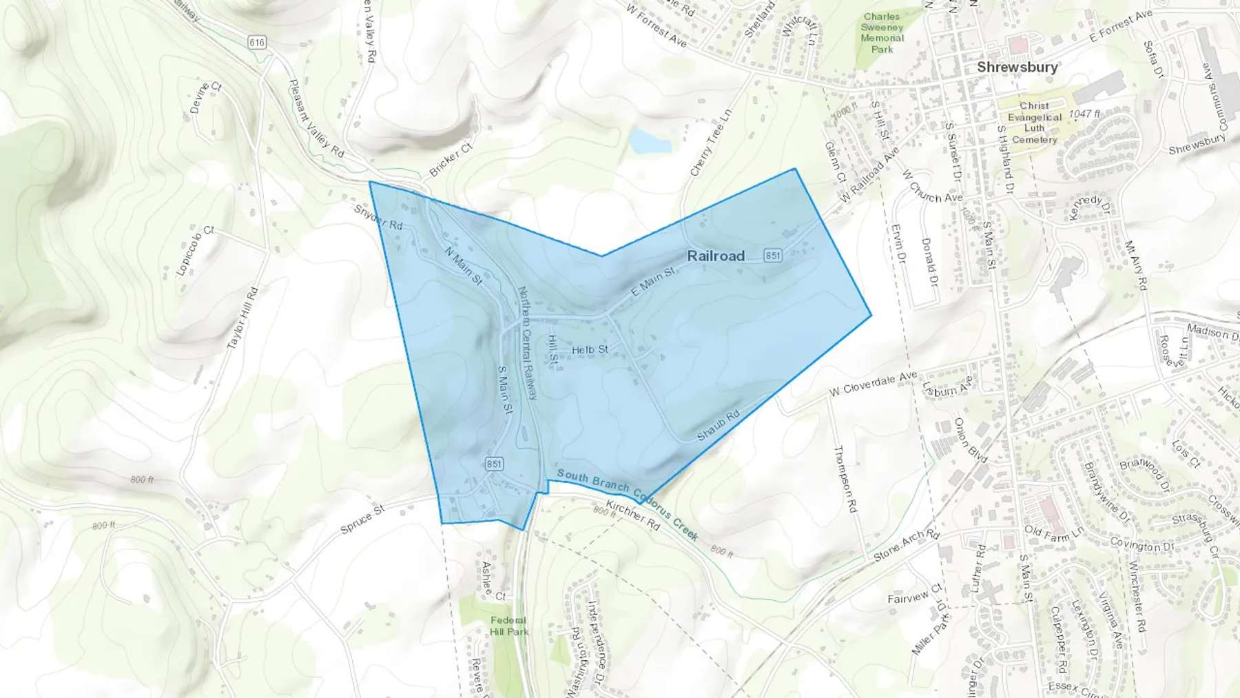 Railroad, PA Cash heating Oil delivery map Map of the COD Fuel Oil delivery service area for Railroad, PA
