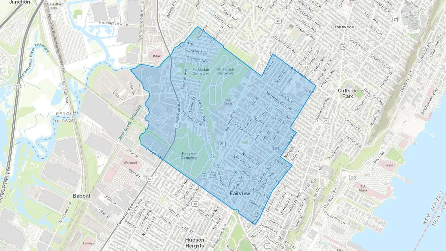 Fairview, NJ Cash heating Oil delivery map Map of the COD Fuel Oil delivery service area for Fairview, NJ