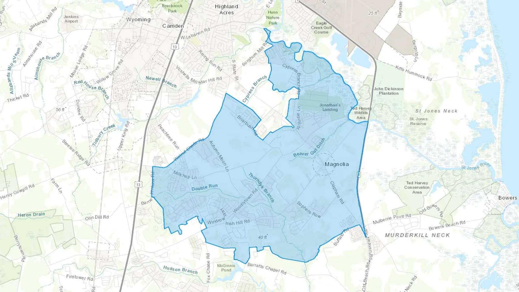 Magnolia, DE Cash heating Oil delivery map Map of the COD Fuel Oil delivery service area for Magnolia, DE