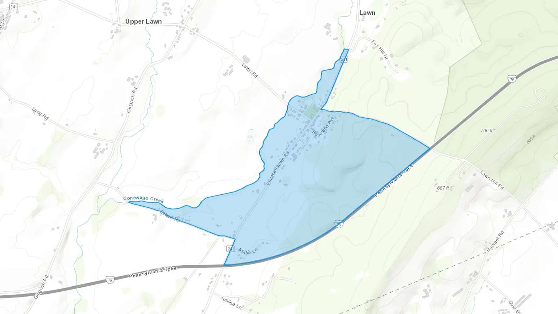 Lawn, PA Cash heating Oil delivery map Map of the COD Fuel Oil delivery service area for Lawn, PA