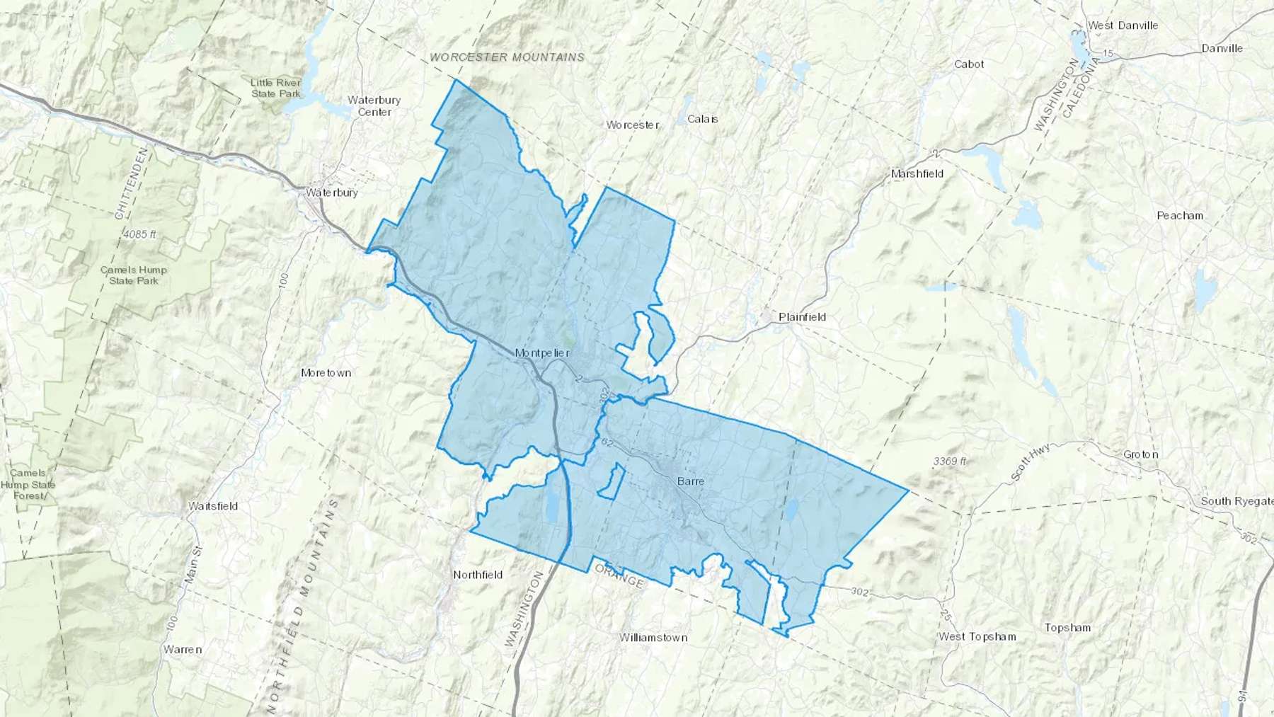 Montpelier, VT Cash heating Oil delivery map Map of the COD Fuel Oil delivery service area for Montpelier, VT