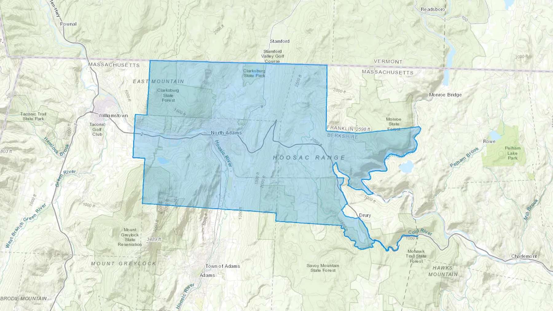 North Adams, MA Cash heating Oil delivery map Map of the COD Fuel Oil delivery service area for North Adams, MA