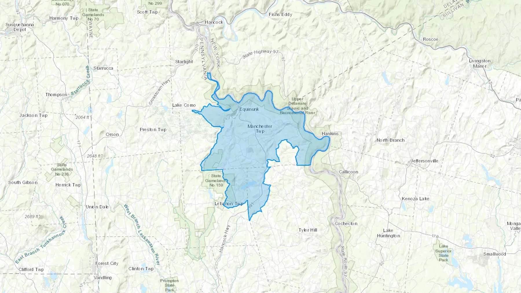 Equinunk, PA Cash heating Oil delivery map Map of the COD Fuel Oil delivery service area for Equinunk, PA