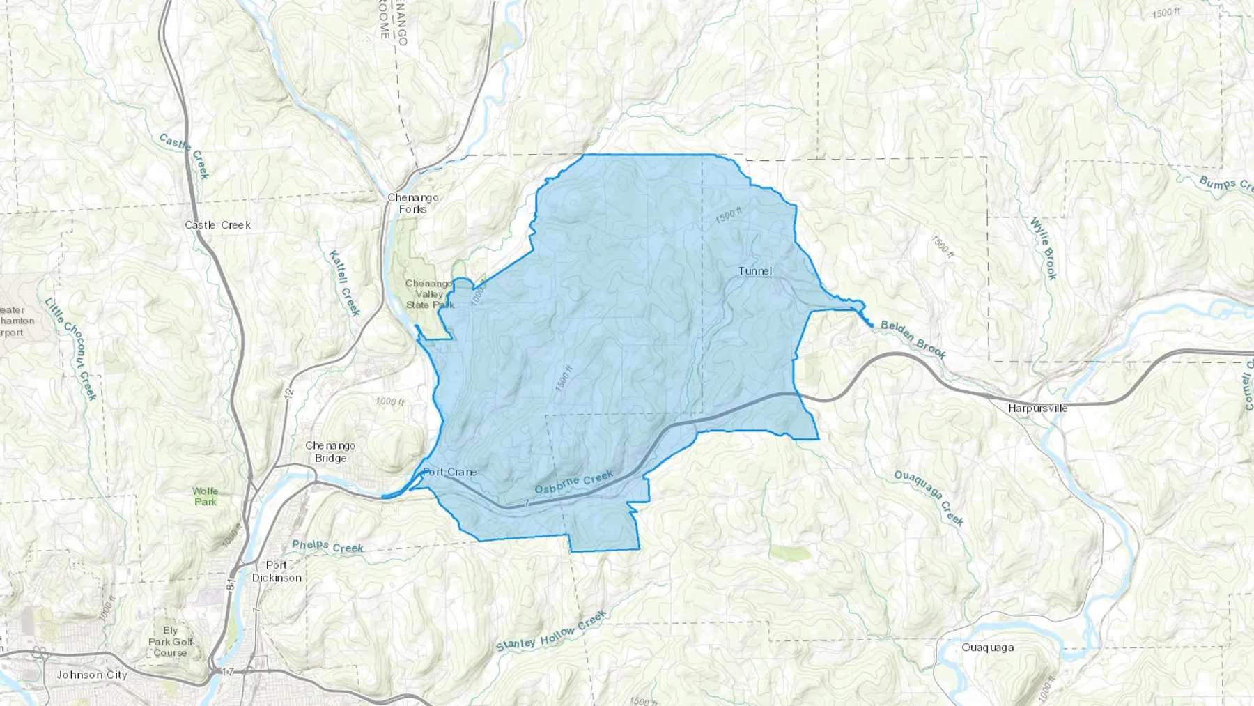 Tunnel, NY Cash heating Oil delivery map Map of the COD Fuel Oil delivery service area for Tunnel, NY