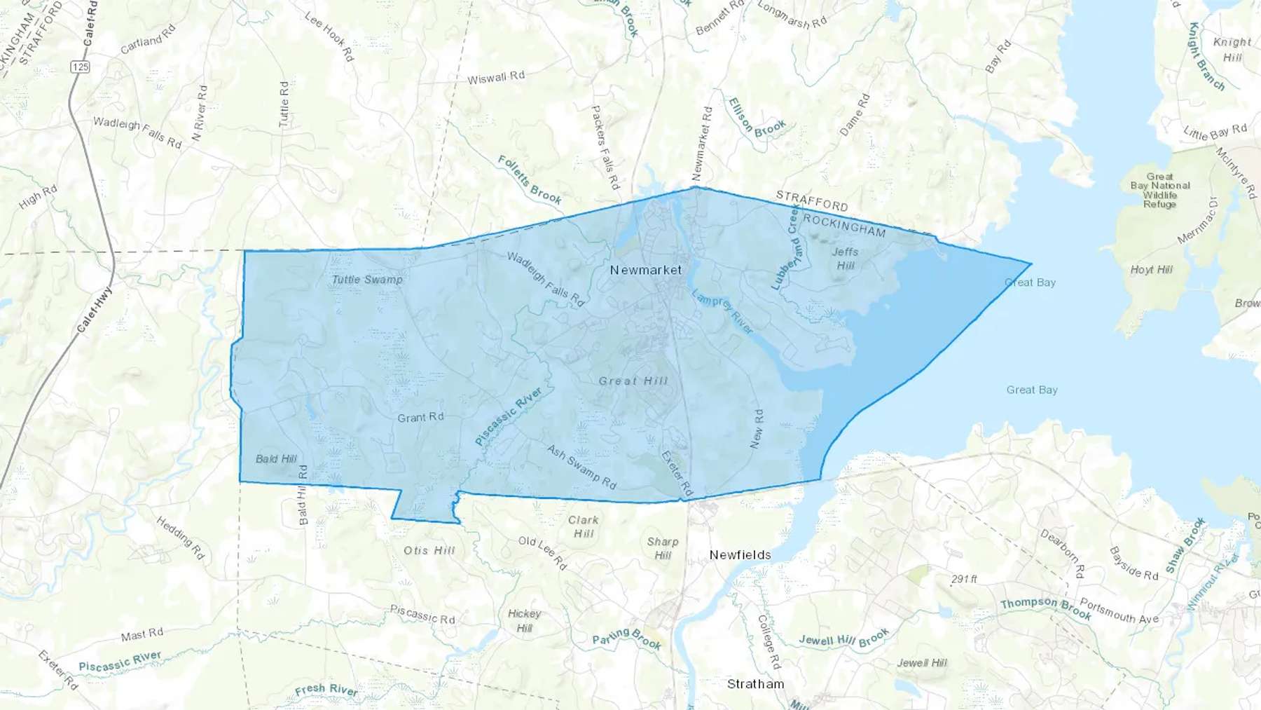 Newmarket, NH Cash heating Oil delivery map Map of the COD Fuel Oil delivery service area for Newmarket, NH