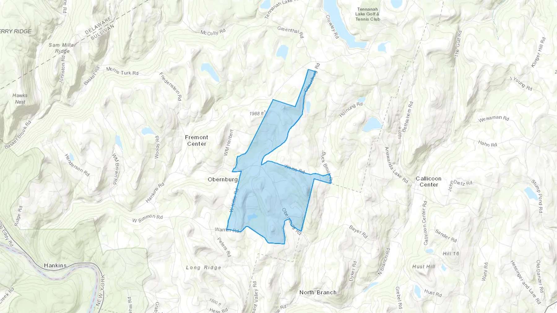 Obernburg, NY Cash heating Oil delivery map Map of the COD Fuel Oil delivery service area for Obernburg, NY