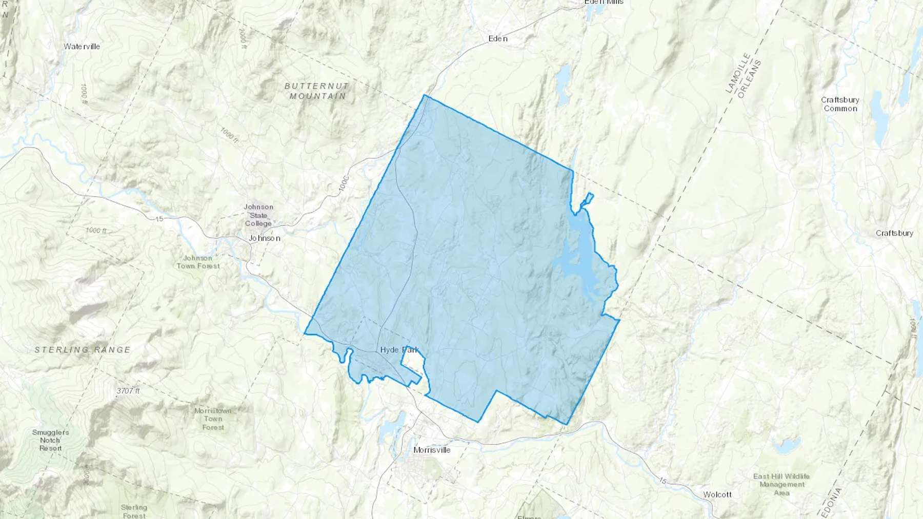 North Hyde Park, VT Cash heating Oil delivery map Map of the COD Fuel Oil delivery service area for North Hyde Park, VT