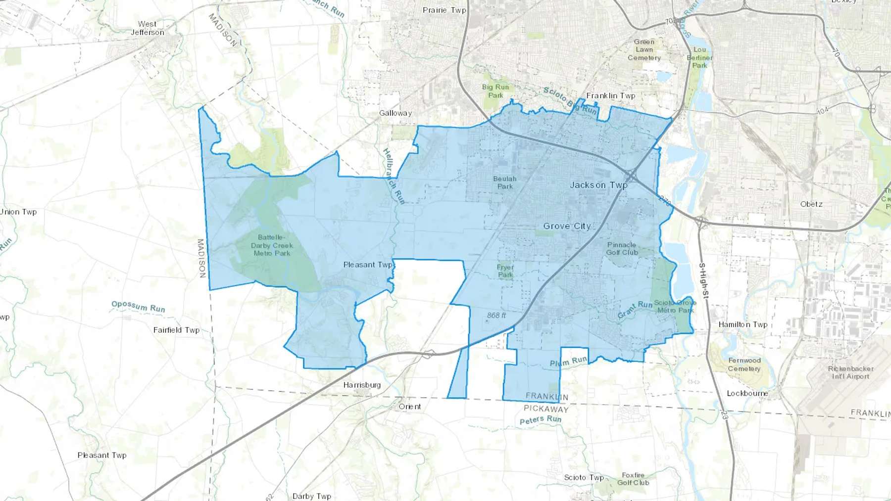 Grove City, OH Cash heating Oil delivery map Map of the COD Fuel Oil delivery service area for Grove City, OH