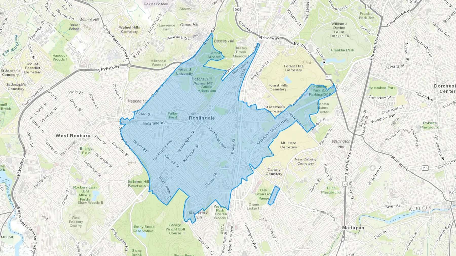 Roslindale, MA Cash heating Oil delivery map Map of the COD Fuel Oil delivery service area for Roslindale, MA