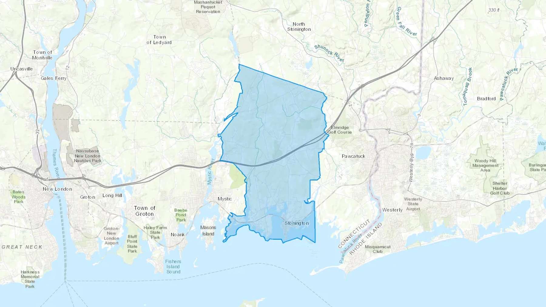 Stonington, CT Cash heating Oil delivery map Map of the COD Fuel Oil delivery service area for Stonington, CT