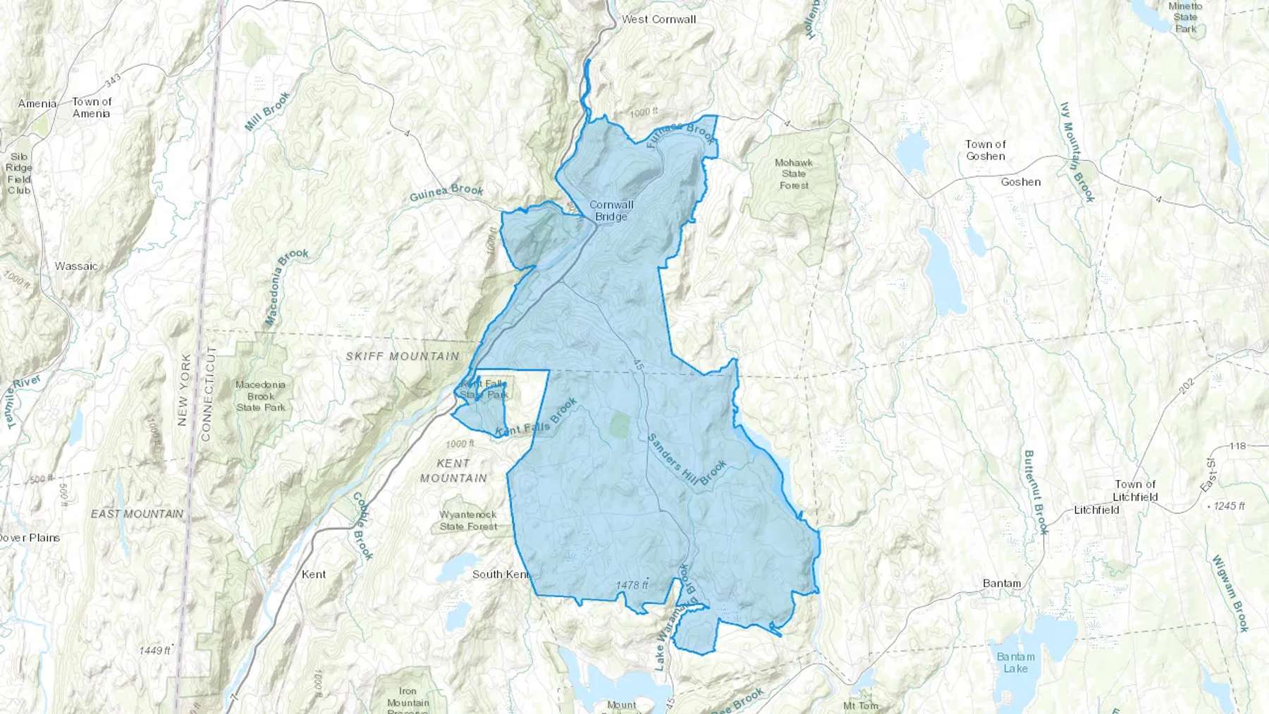 Cornwall, CT Cash heating Oil delivery map Map of the COD Fuel Oil delivery service area for Cornwall, CT