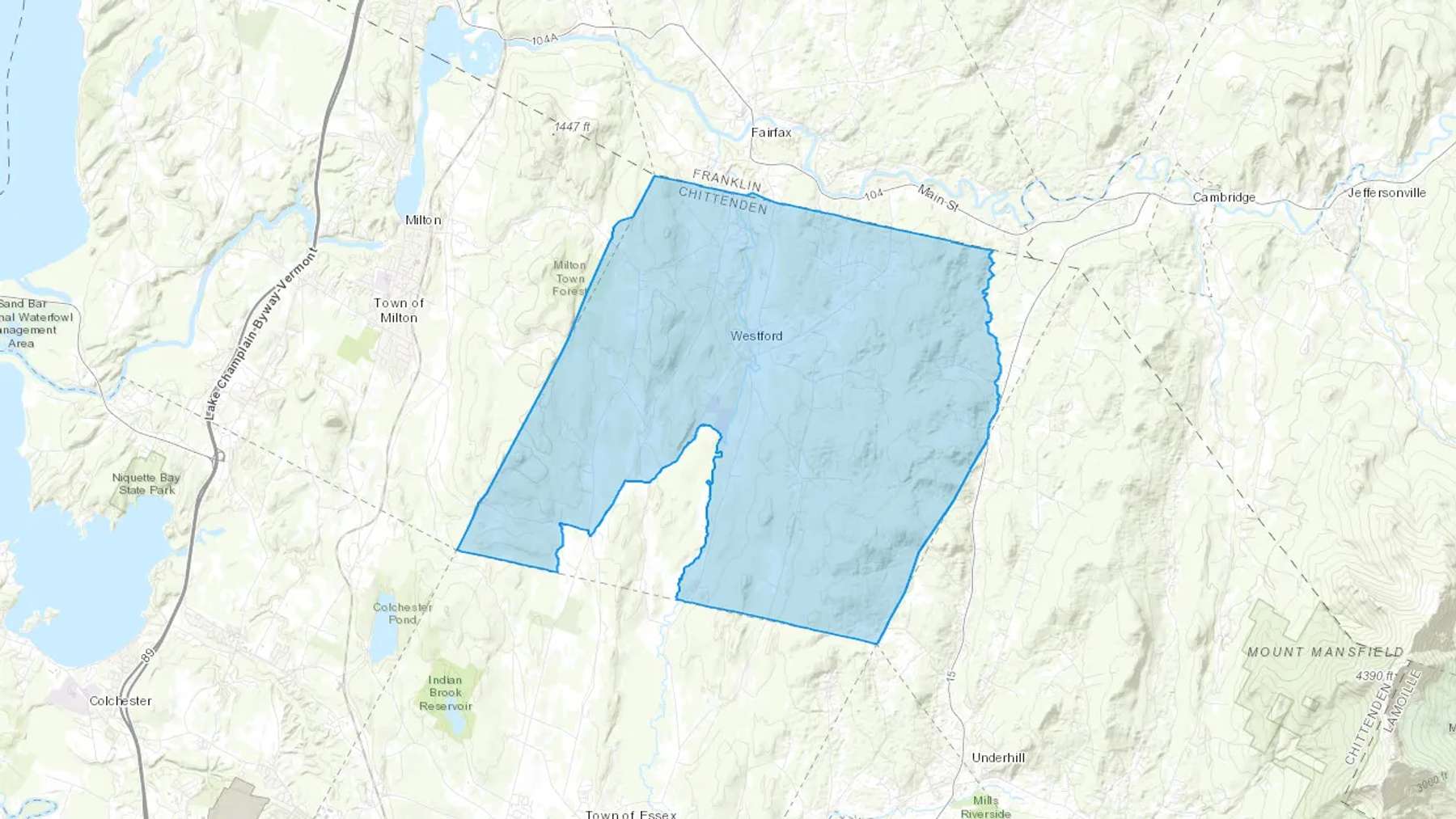 Westford, VT Cash heating Oil delivery map Map of the COD Fuel Oil delivery service area for Westford, VT