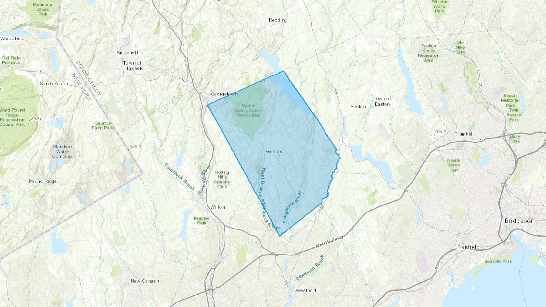 Weston, CT Cash heating Oil delivery map Map of the COD Fuel Oil delivery service area for Weston, CT