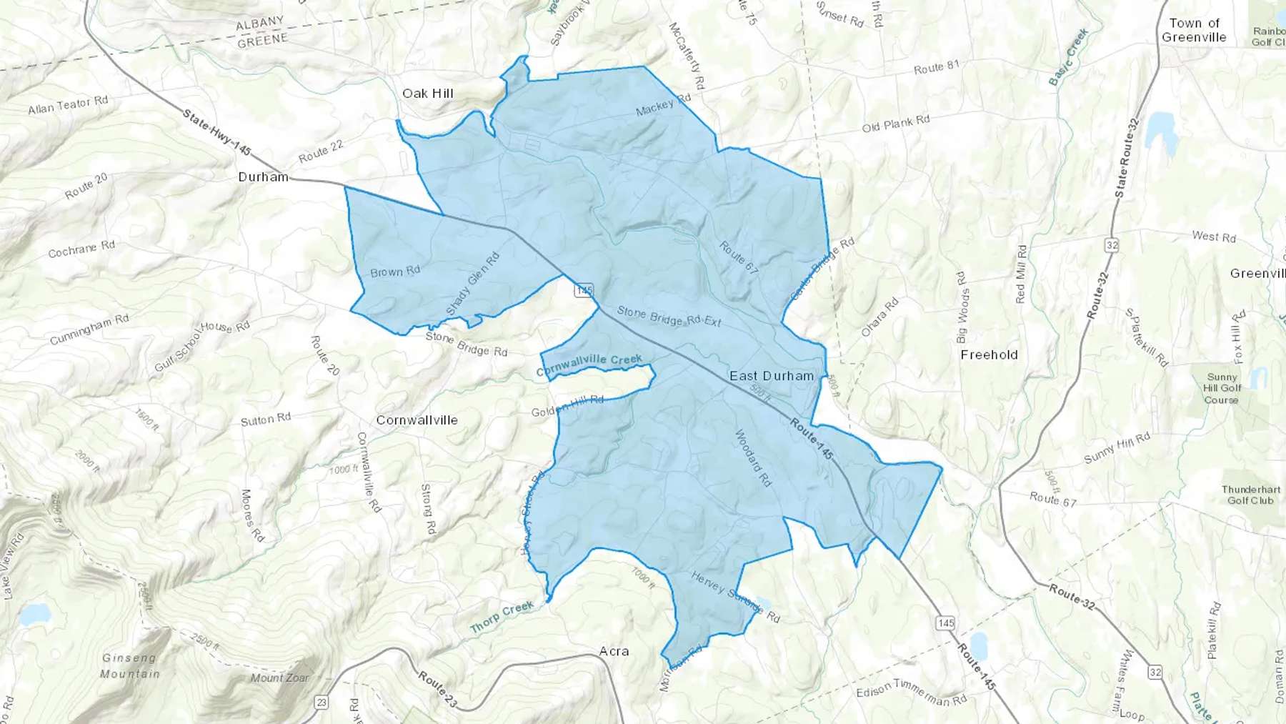 East Durham, NY Cash heating Oil delivery map Map of the COD Fuel Oil delivery service area for East Durham, NY