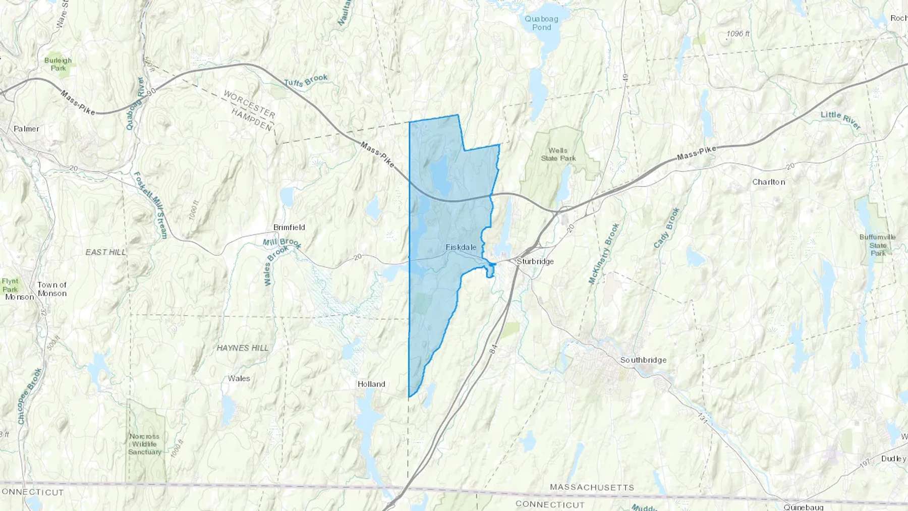 Fiskdale, MA Cash heating Oil delivery map Map of the COD Fuel Oil delivery service area for Fiskdale, MA