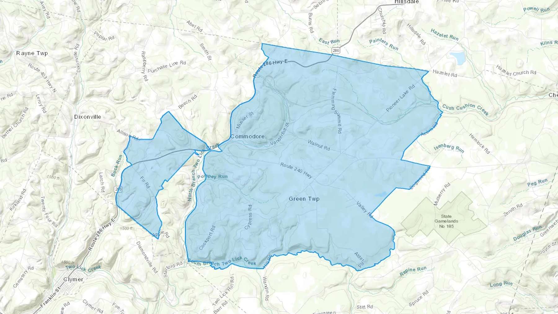 Commodore, PA Cash heating Oil delivery map Map of the COD Fuel Oil delivery service area for Commodore, PA