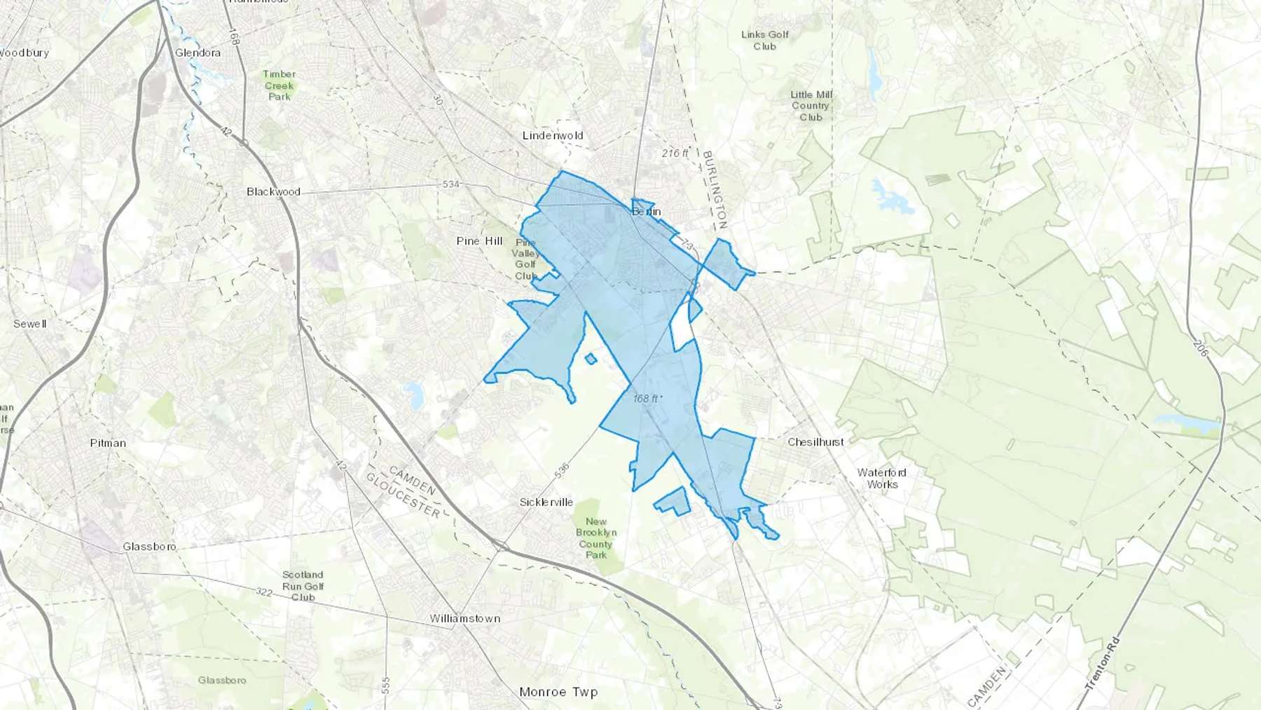Berlin, NJ Cash heating Oil delivery map Map of the COD Fuel Oil delivery service area for Berlin, NJ