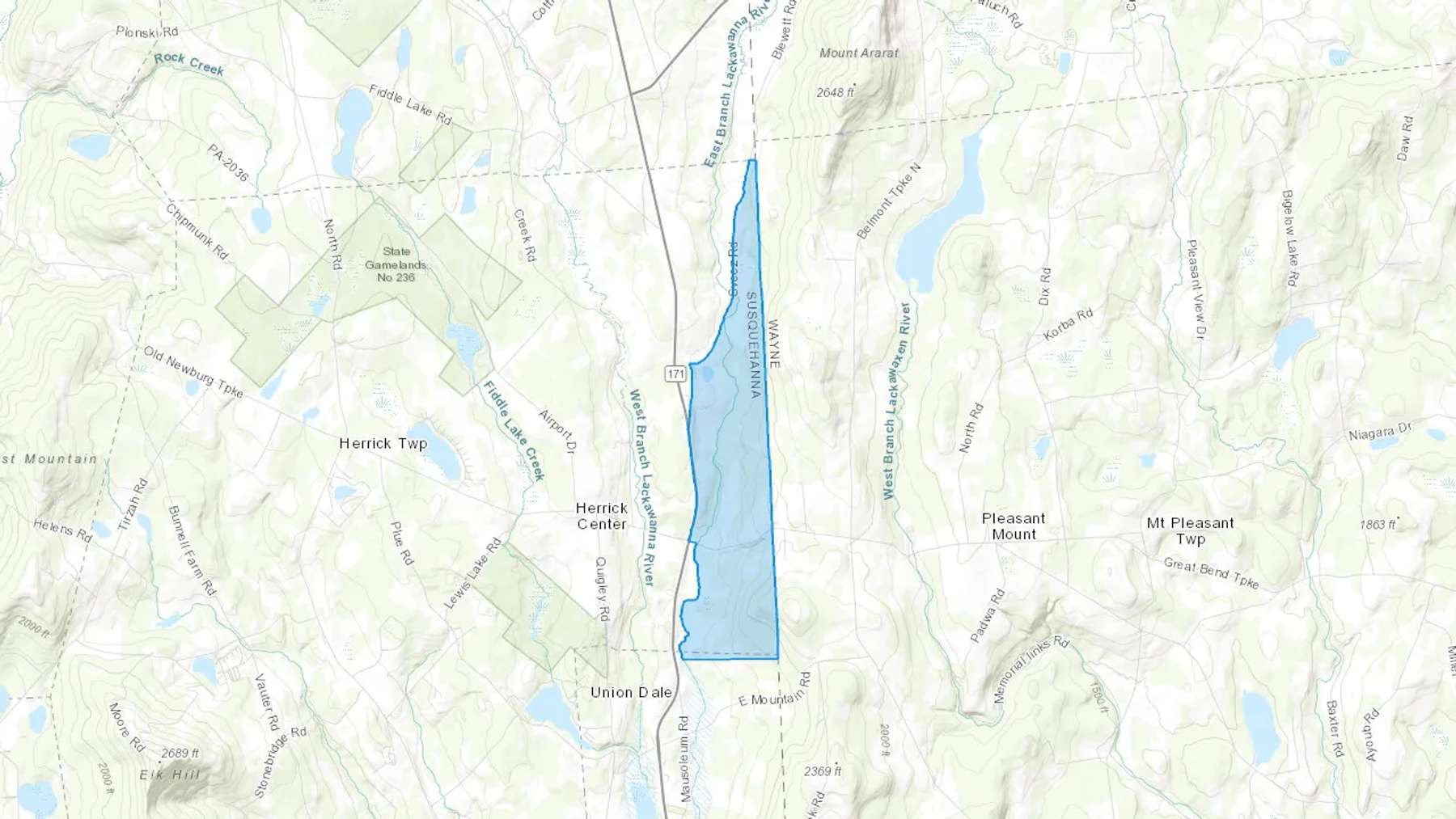 Herrick Center, PA Cash heating Oil delivery map Map of the COD Fuel Oil delivery service area for Herrick Center, PA