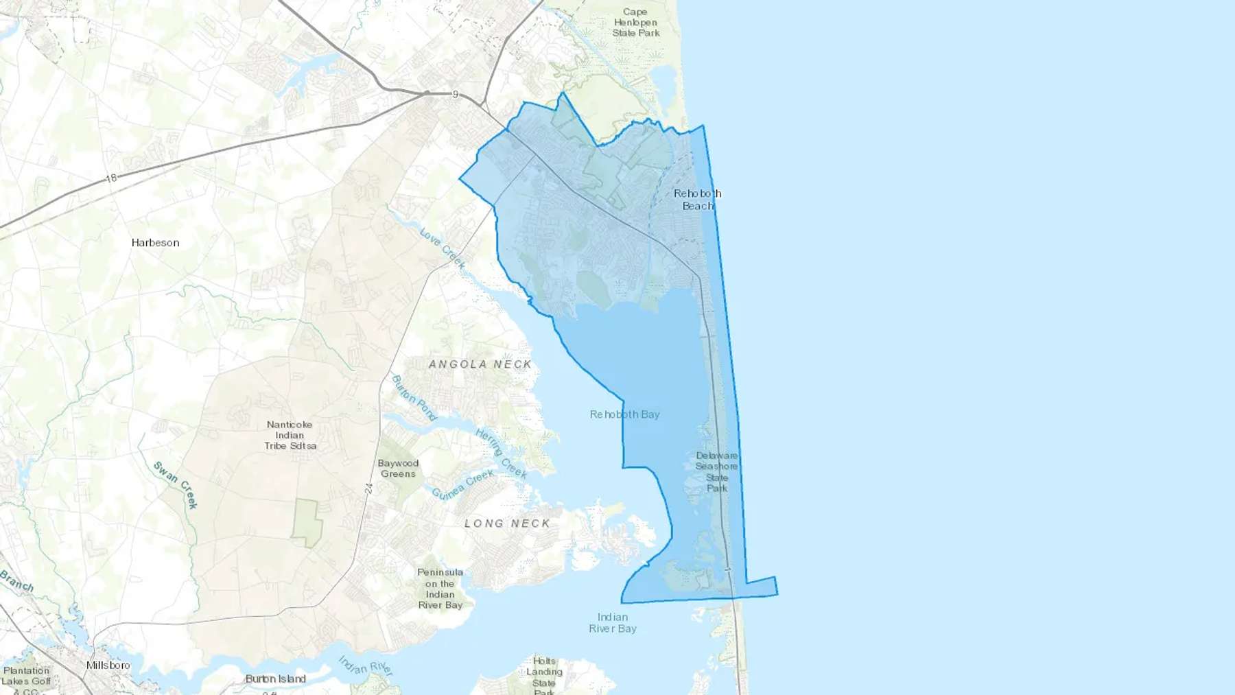 Rehoboth Beach, DE Cash heating Oil delivery map Map of the COD Fuel Oil delivery service area for Rehoboth Beach, DE