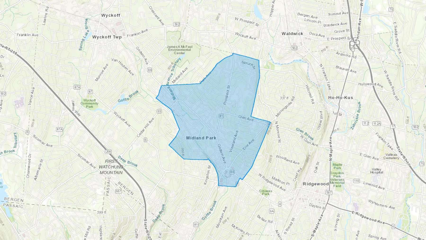 Midland Park, NJ Cash heating Oil delivery map Map of the COD Fuel Oil delivery service area for Midland Park, NJ