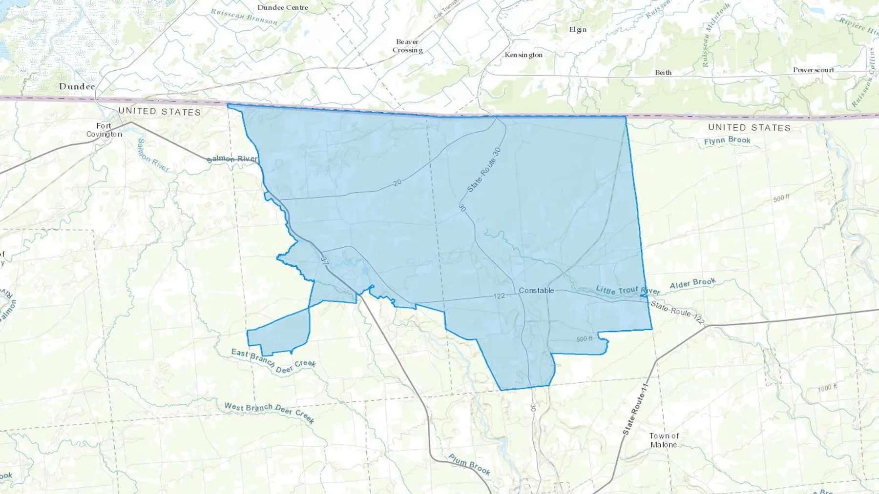 Constable, NY Cash heating Oil delivery map Map of the COD Fuel Oil delivery service area for Constable, NY