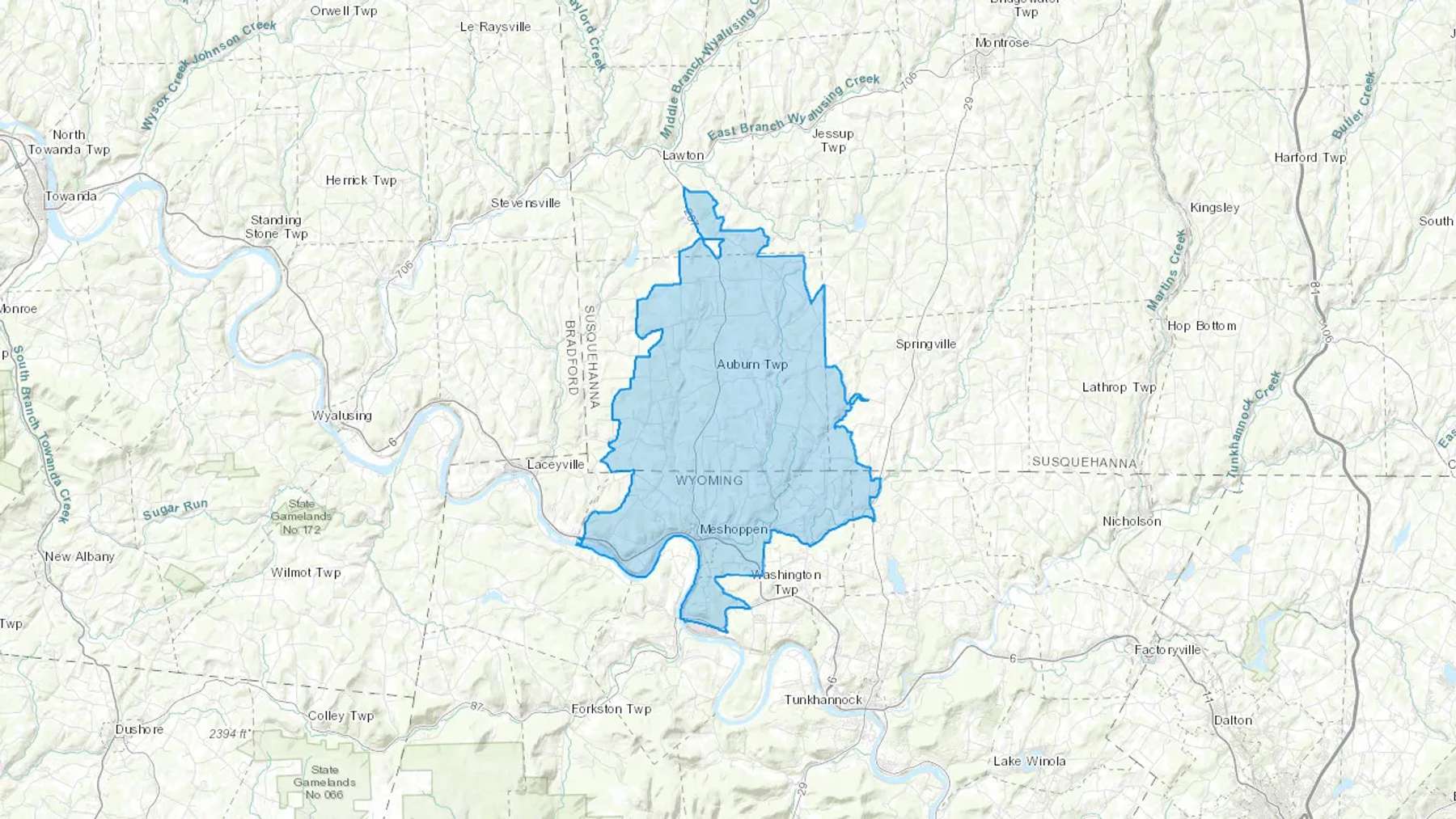 Meshoppen, PA Cash heating Oil delivery map Map of the COD Fuel Oil delivery service area for Meshoppen, PA