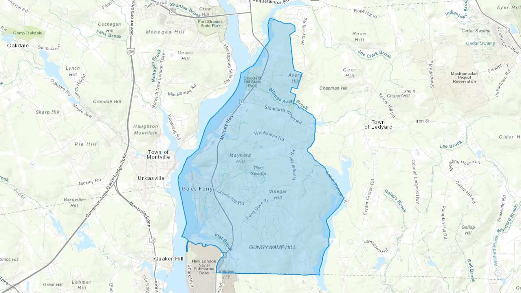 Gales Ferry, CT Cash heating Oil delivery map Map of the COD Fuel Oil delivery service area for Gales Ferry, CT