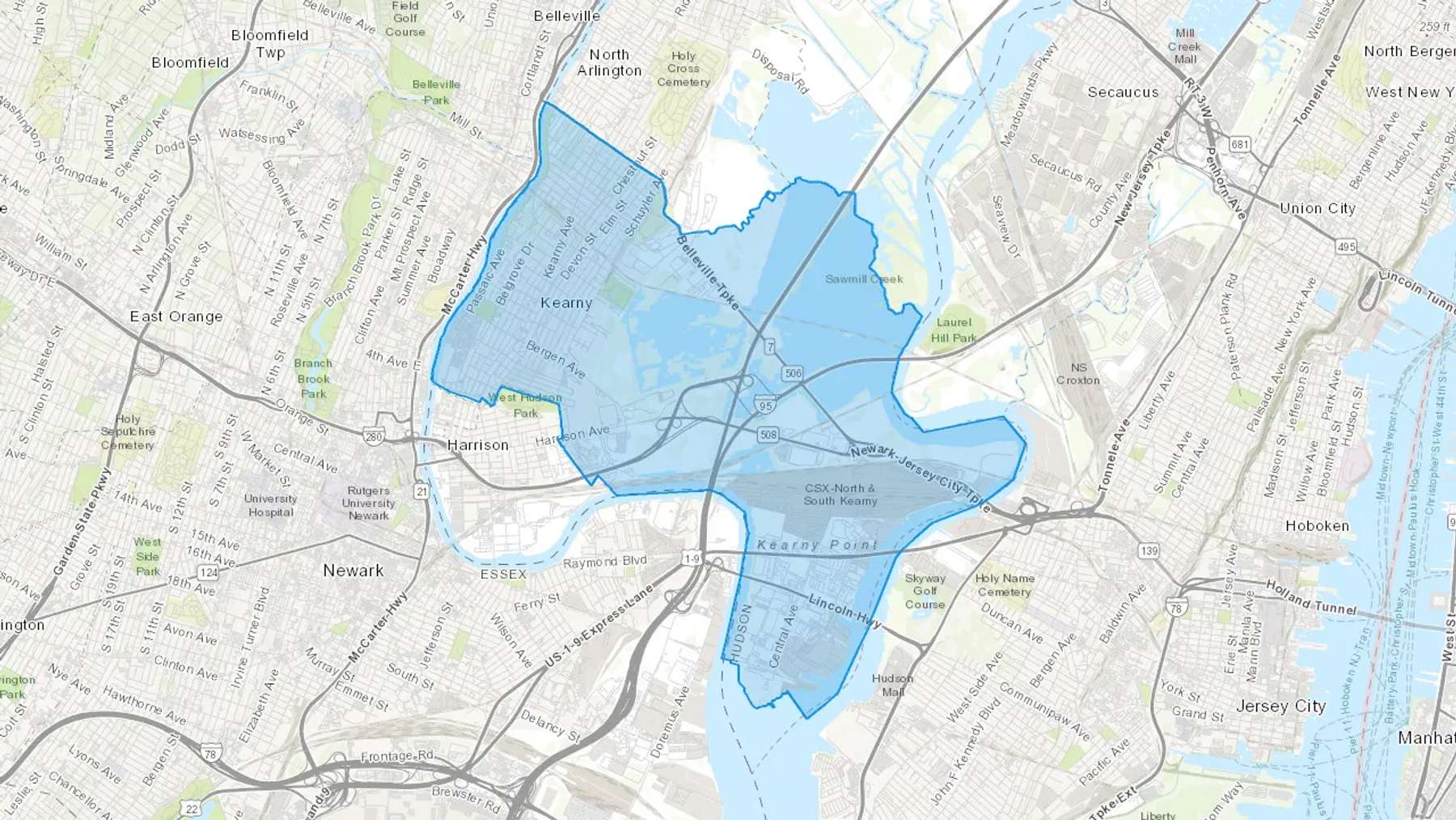 Kearny, NJ Cash heating Oil delivery map Map of the COD Fuel Oil delivery service area for Kearny, NJ