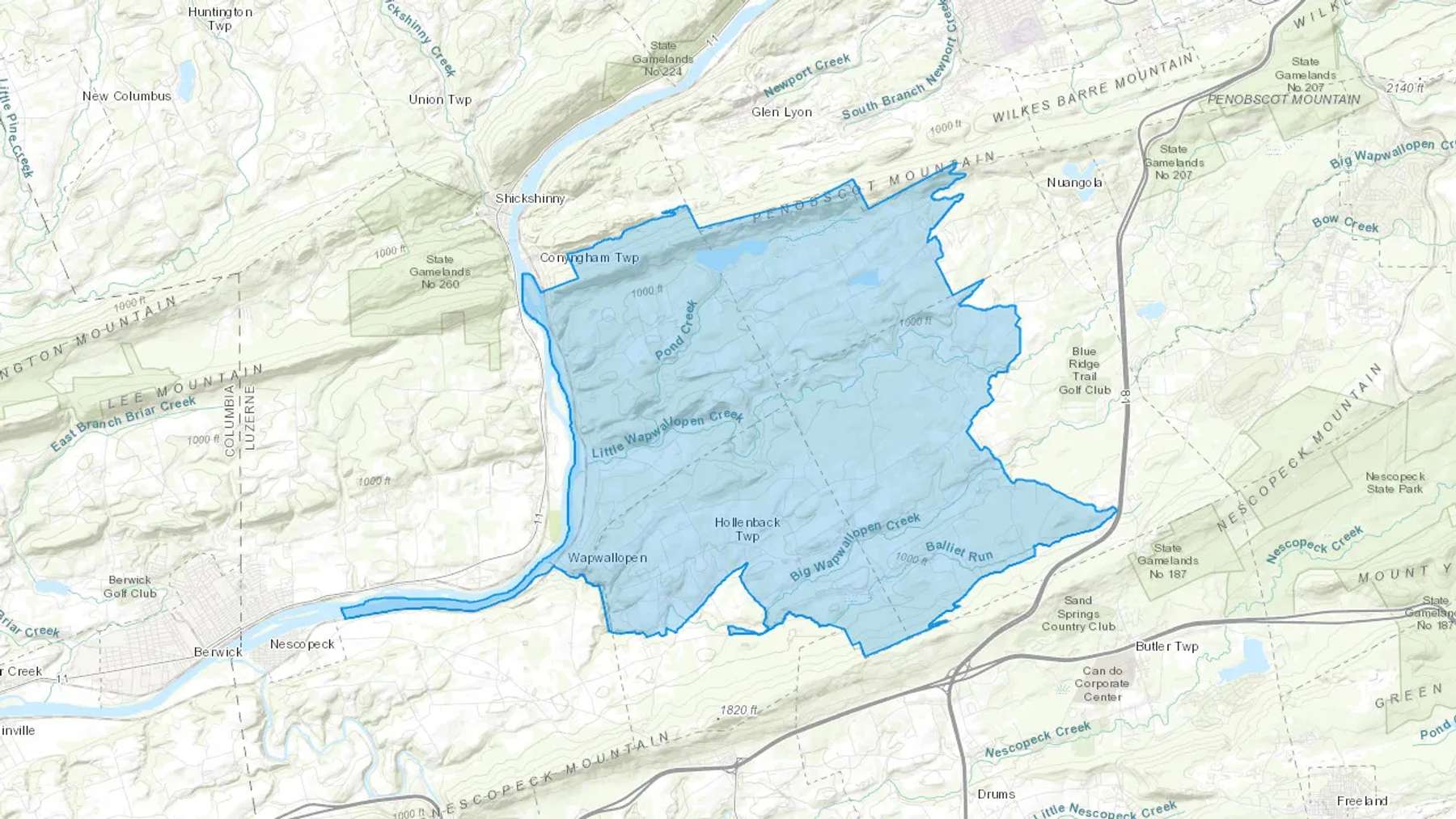Wapwallopen, PA Cash heating Oil delivery map Map of the COD Fuel Oil delivery service area for Wapwallopen, PA
