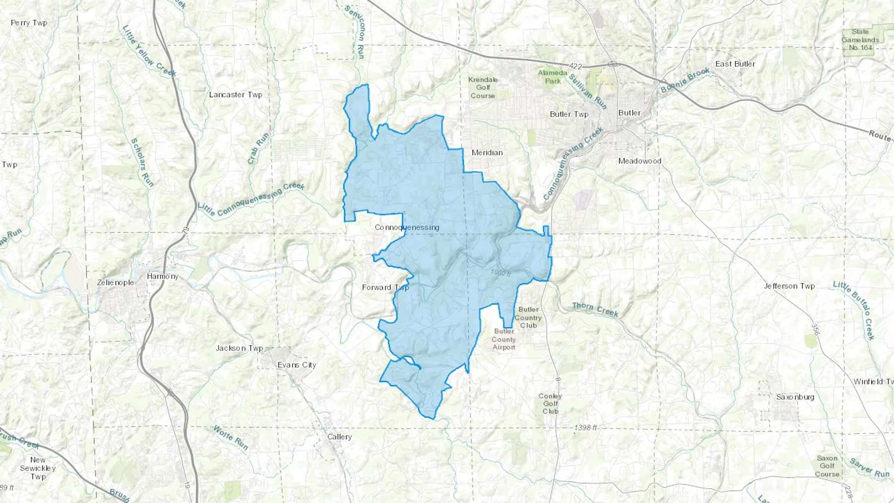 Renfrew, PA Cash heating Oil delivery map Map of the COD Fuel Oil delivery service area for Renfrew, PA