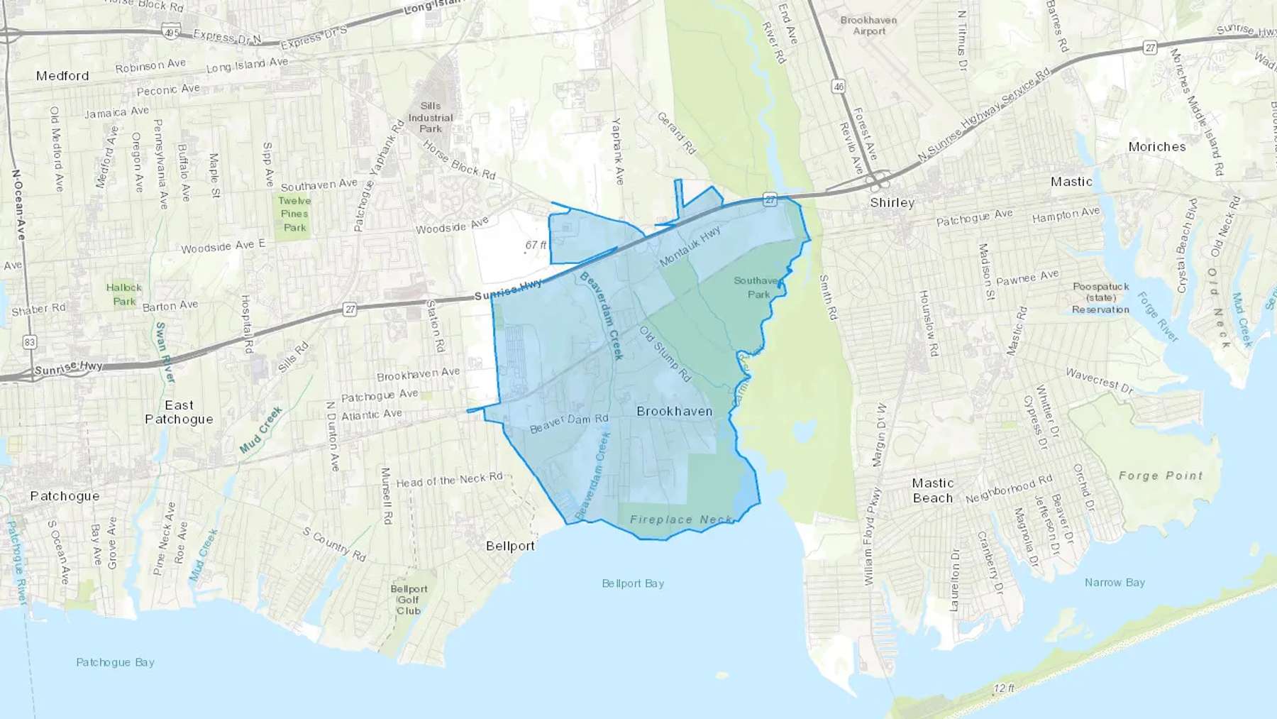 Brookhaven, NY Cash heating Oil delivery map Map of the COD Fuel Oil delivery service area for Brookhaven, NY