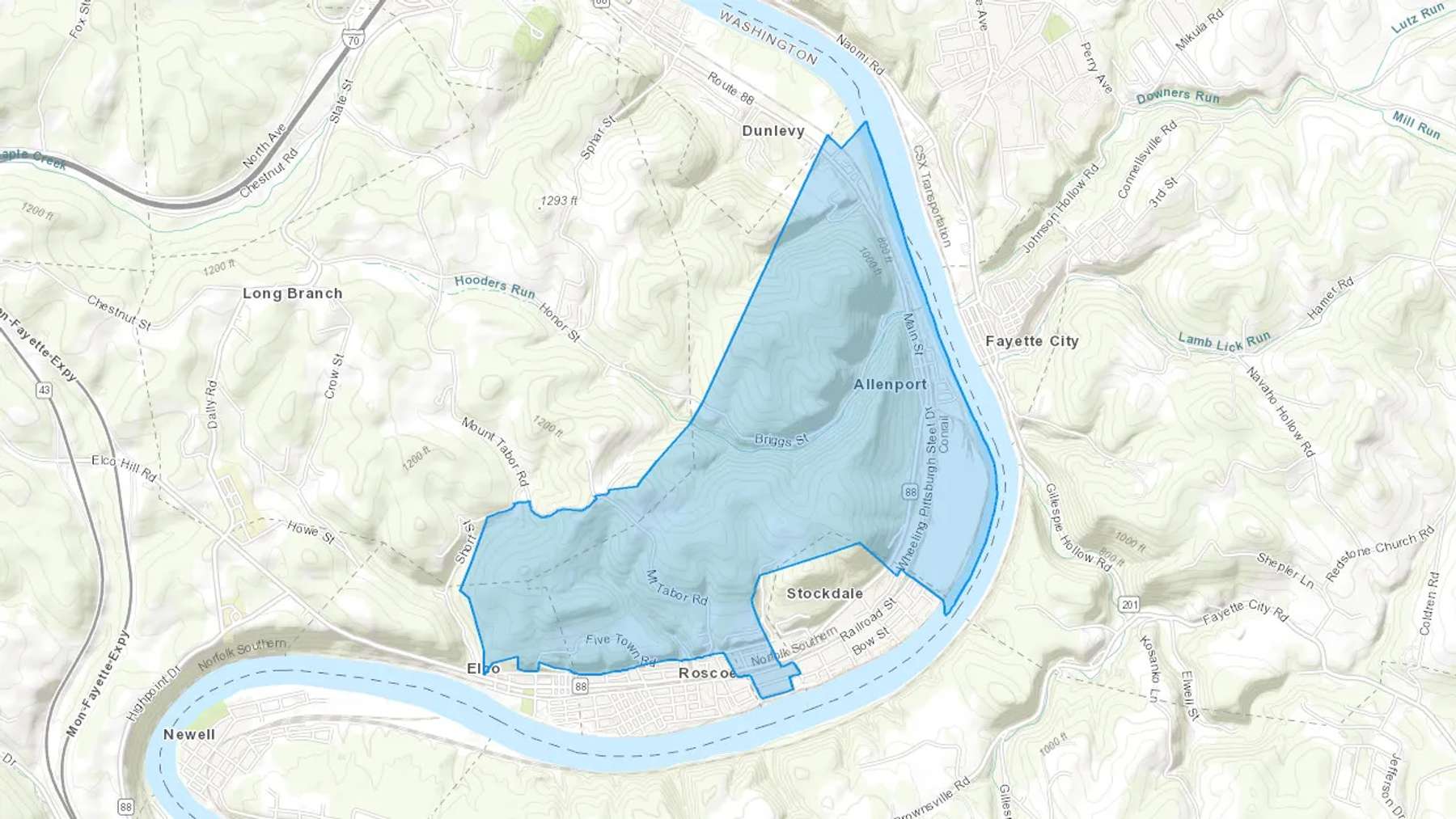 Allenport, PA Cash heating Oil delivery map Map of the COD Fuel Oil delivery service area for Allenport, PA
