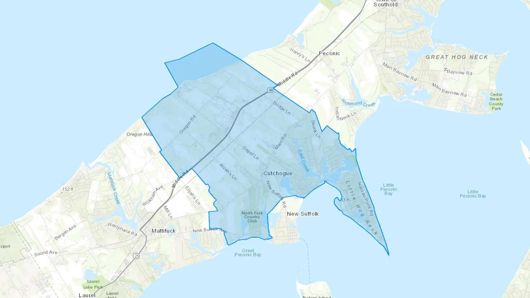 Cutchogue, NY Cash heating Oil delivery map Map of the COD Fuel Oil delivery service area for Cutchogue, NY