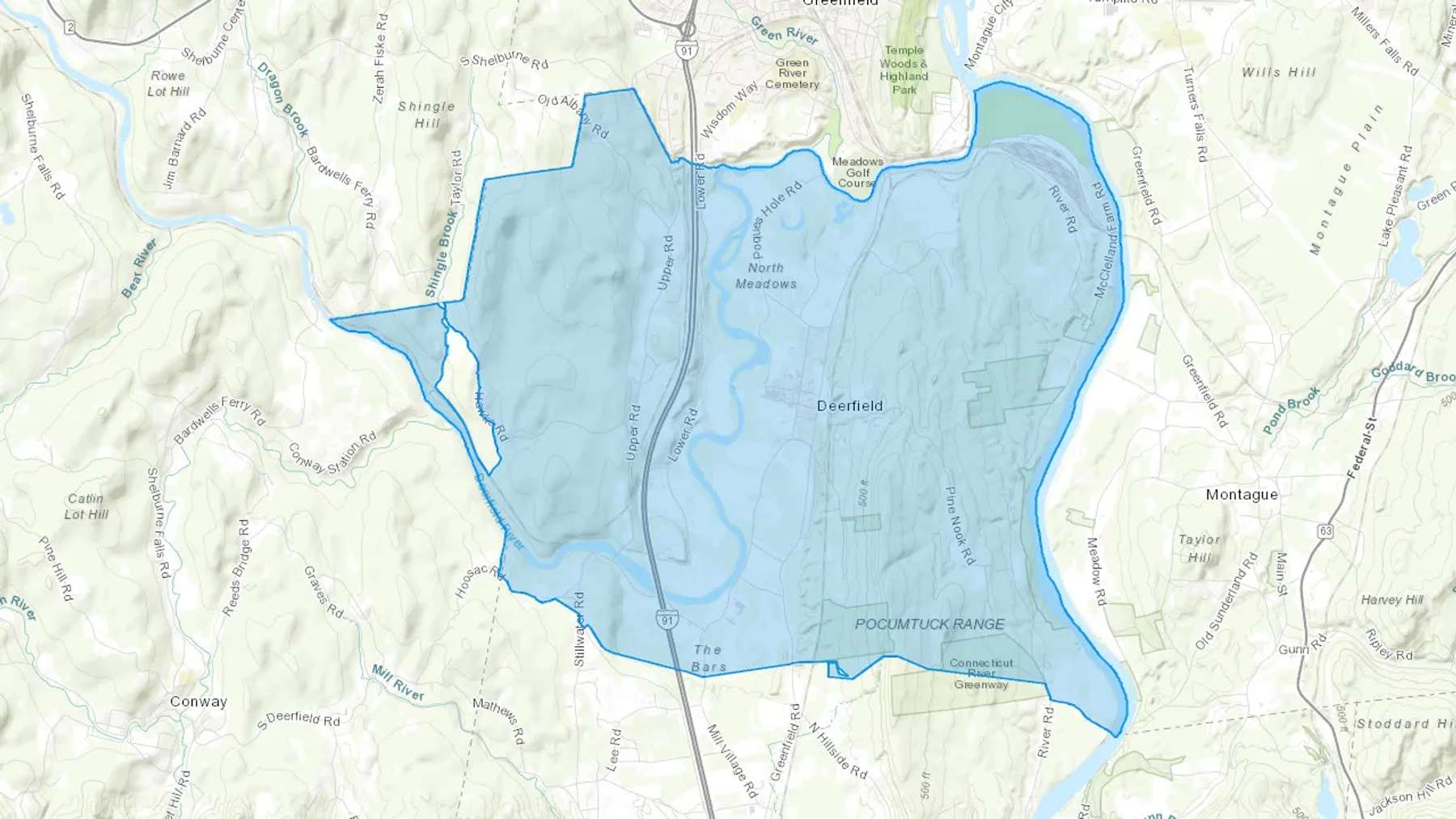 Deerfield, MA Cash heating Oil delivery map Map of the COD Fuel Oil delivery service area for Deerfield, MA