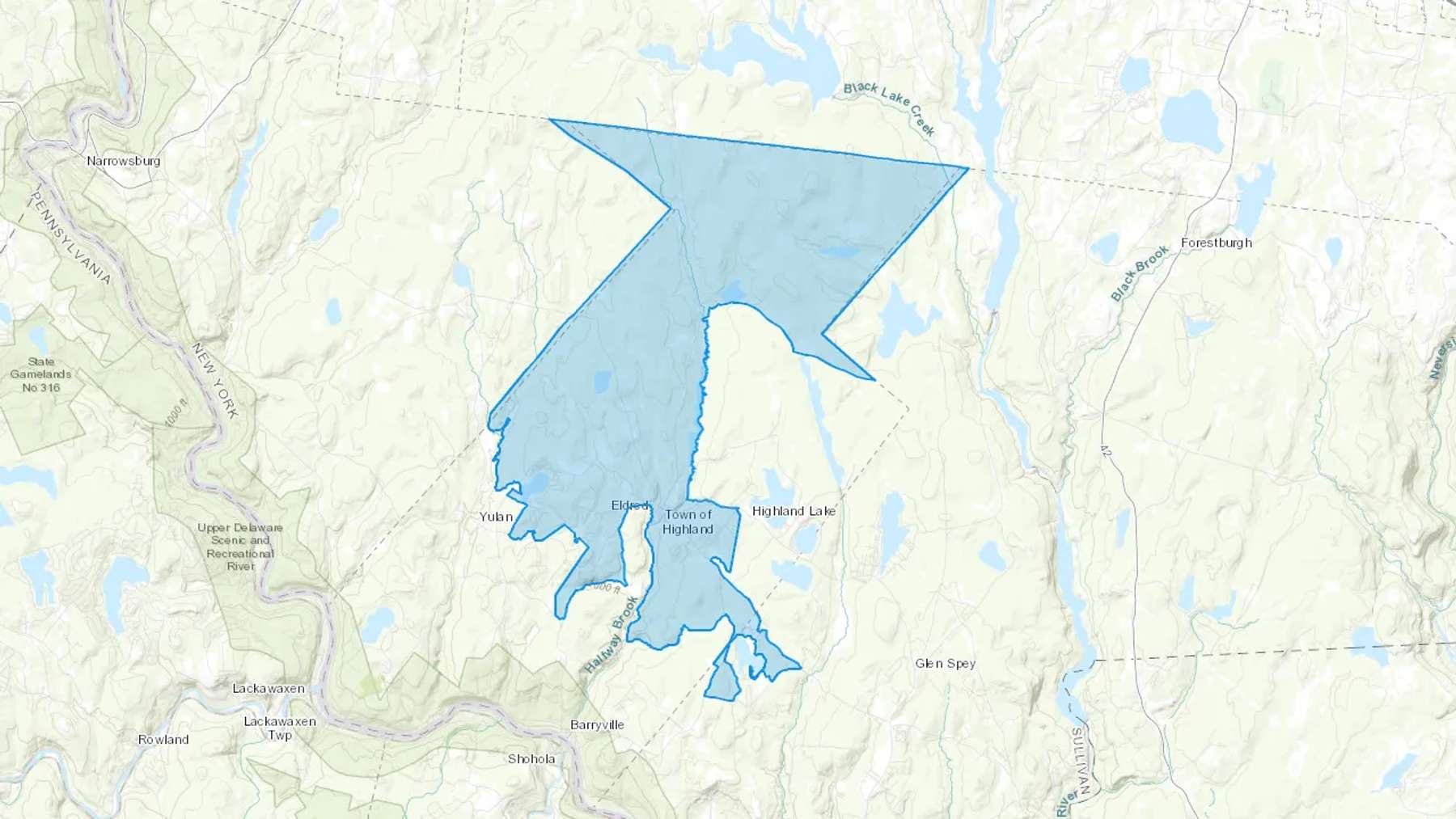 Eldred, NY Cash heating Oil delivery map Map of the COD Fuel Oil delivery service area for Eldred, NY