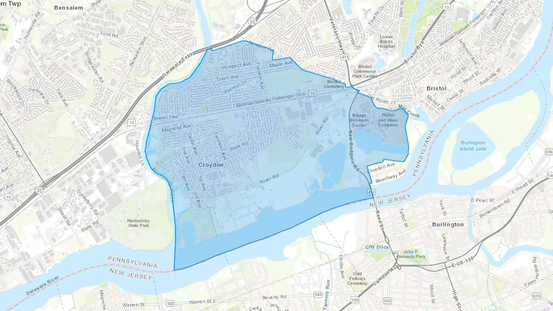 Croydon, PA Cash heating Oil delivery map Map of the COD Fuel Oil delivery service area for Croydon, PA