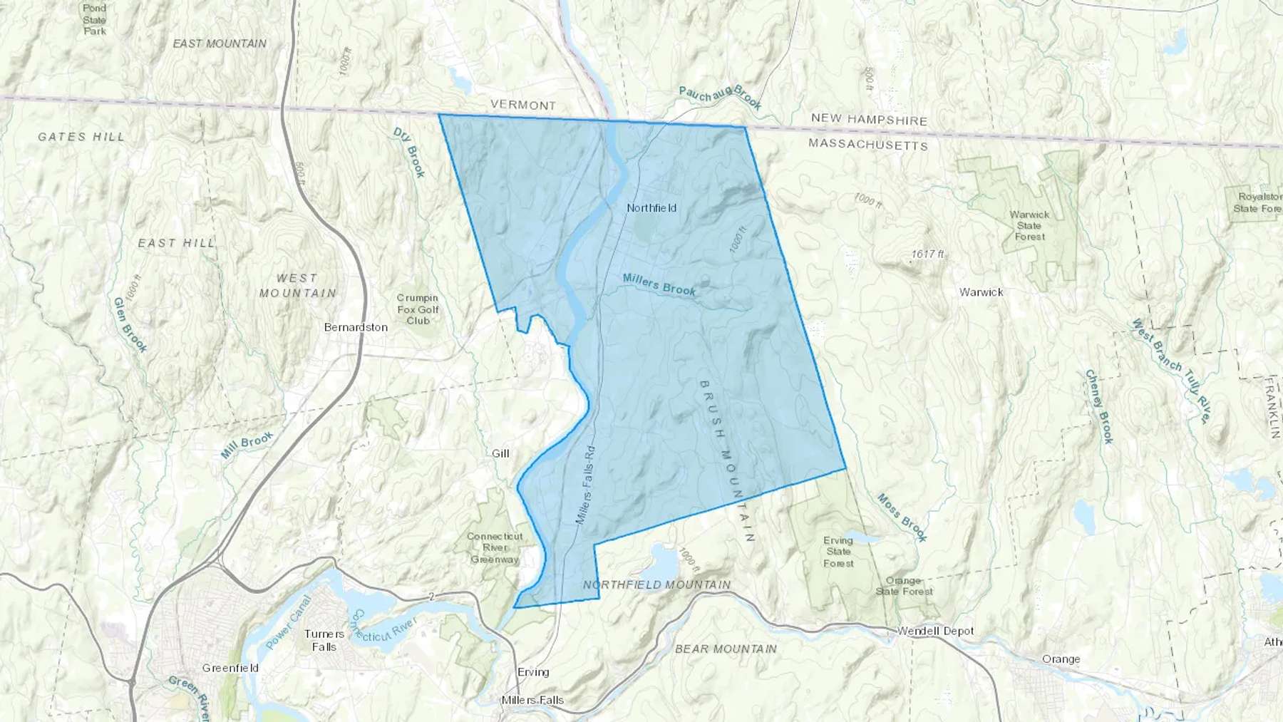 Northfield, MA Cash heating Oil delivery map Map of the COD Fuel Oil delivery service area for Northfield, MA