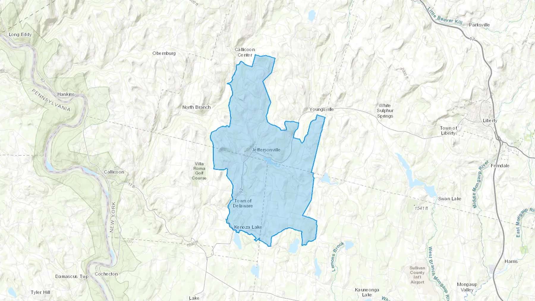 Jeffersonville, NY Cash heating Oil delivery map Map of the COD Fuel Oil delivery service area for Jeffersonville, NY