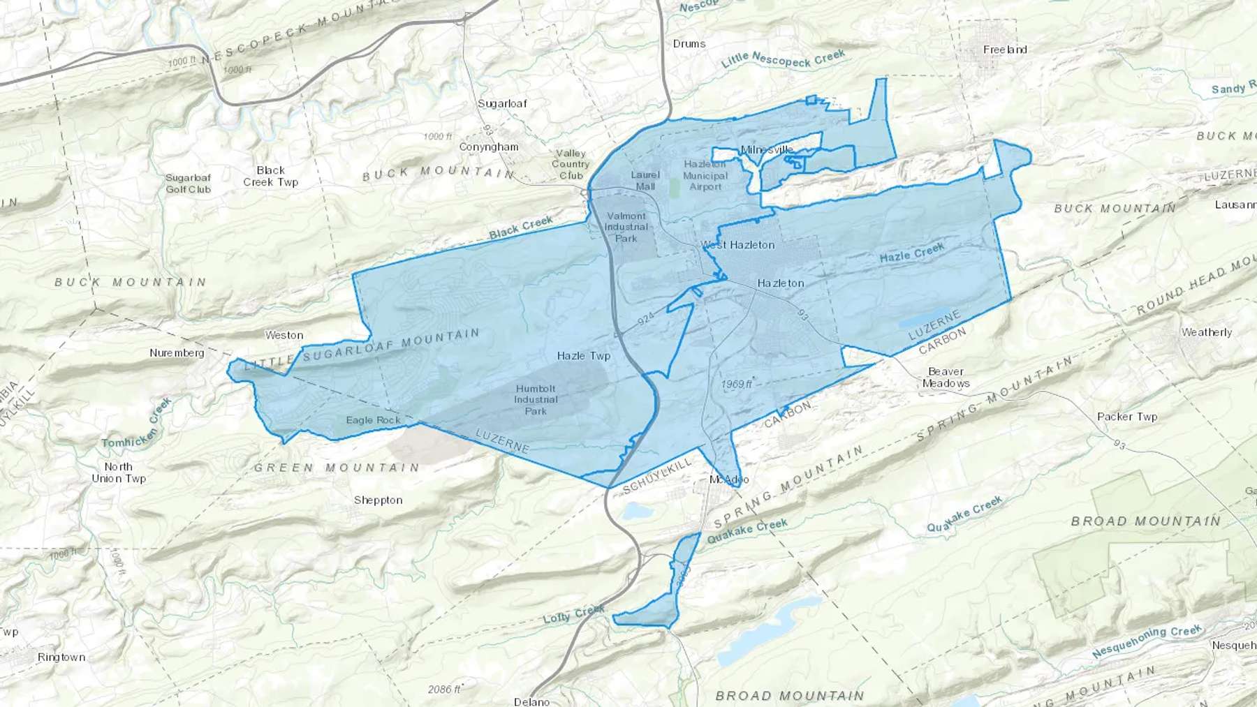 Hazleton, PA Cash heating Oil delivery map Map of the COD Fuel Oil delivery service area for Hazleton, PA