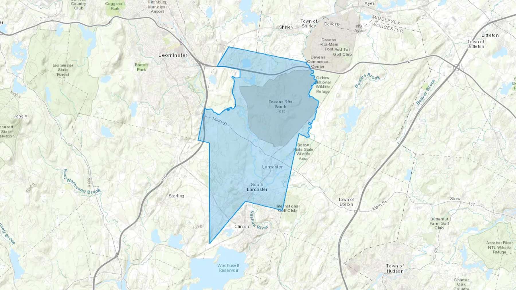 Lancaster, MA Cash heating Oil delivery map Map of the COD Fuel Oil delivery service area for Lancaster, MA