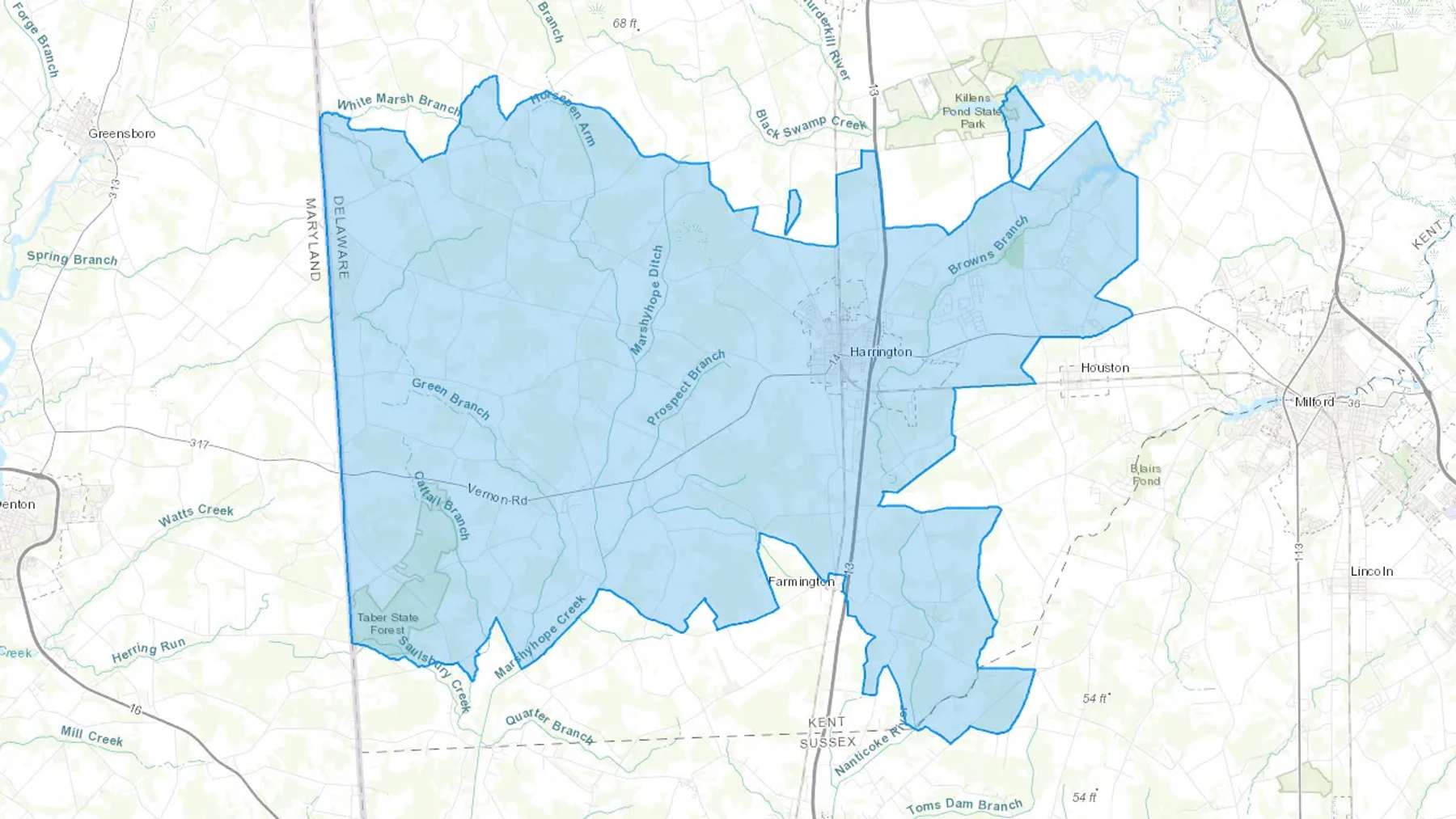 Harrington, DE Cash heating Oil delivery map Map of the COD Fuel Oil delivery service area for Harrington, DE