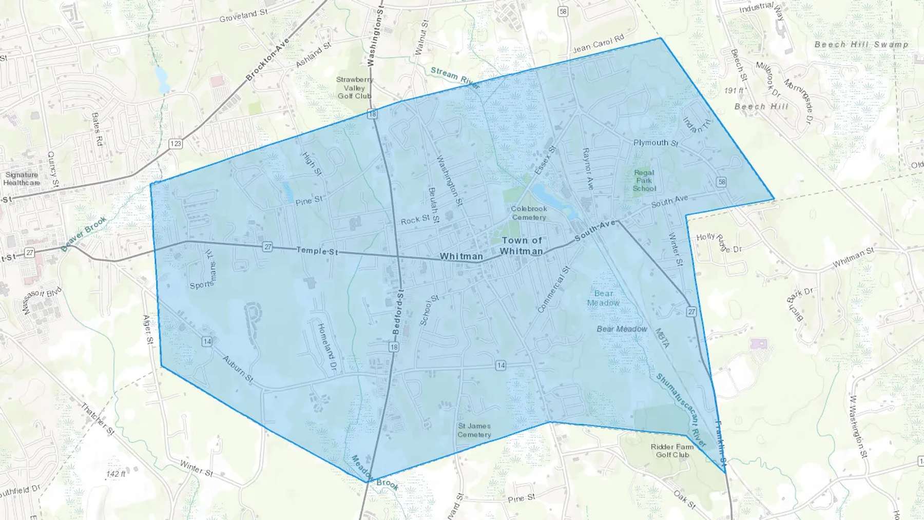 Whitman, MA Cash heating Oil delivery map Map of the COD Fuel Oil delivery service area for Whitman, MA