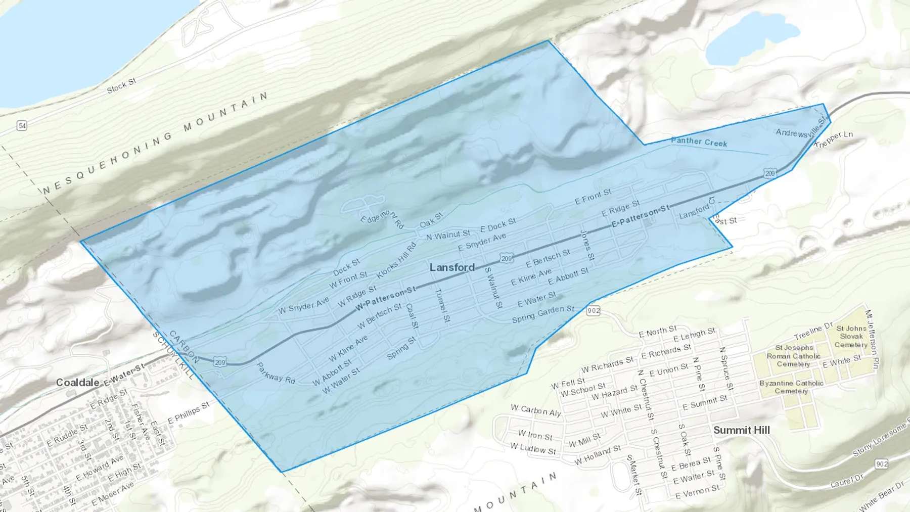 Lansford, PA Cash heating Oil delivery map Map of the COD Fuel Oil delivery service area for Lansford, PA