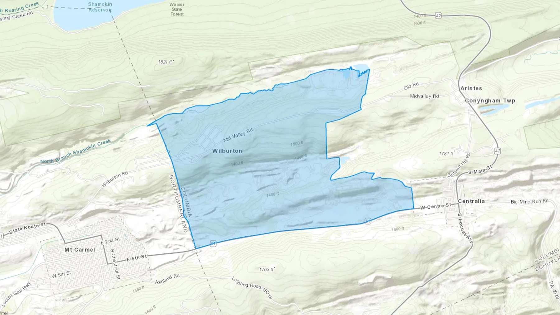 Wilburton, PA Cash heating Oil delivery map Map of the COD Fuel Oil delivery service area for Wilburton, PA