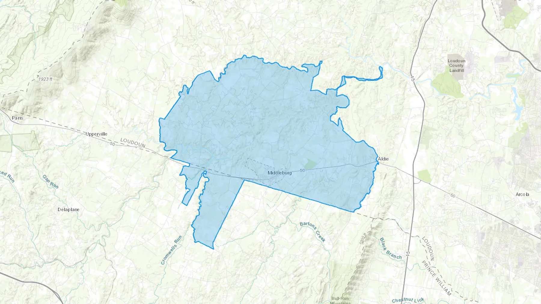 Middleburg, VA Cash heating Oil delivery map Map of the COD Fuel Oil delivery service area for Middleburg, VA