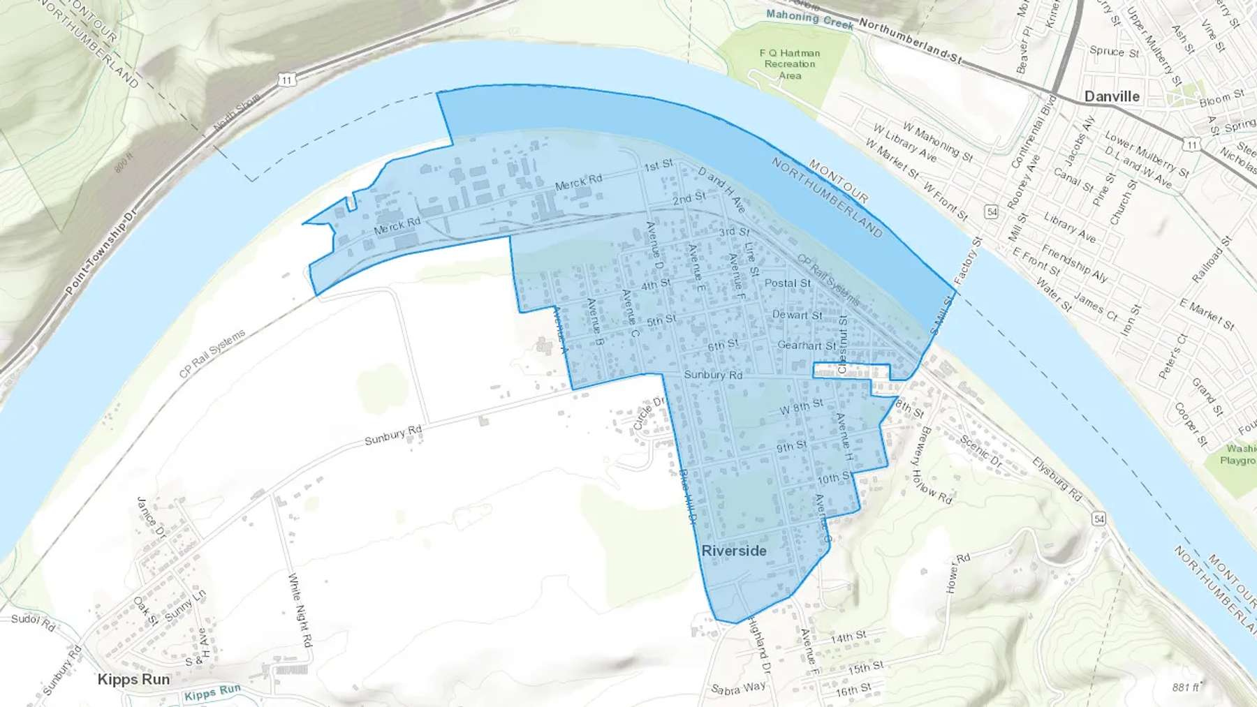 Riverside, PA Cash heating Oil delivery map Map of the COD Fuel Oil delivery service area for Riverside, PA