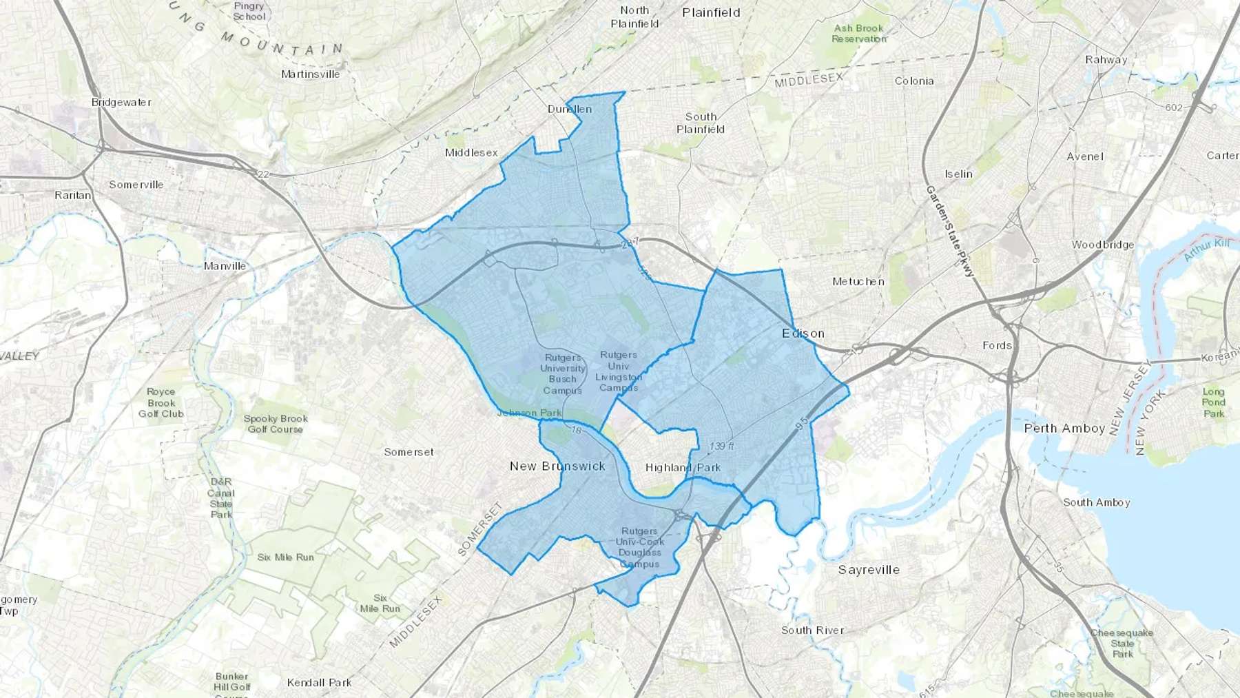 New Brunswick, NJ Cash heating Oil delivery map Map of the COD Fuel Oil delivery service area for New Brunswick, NJ